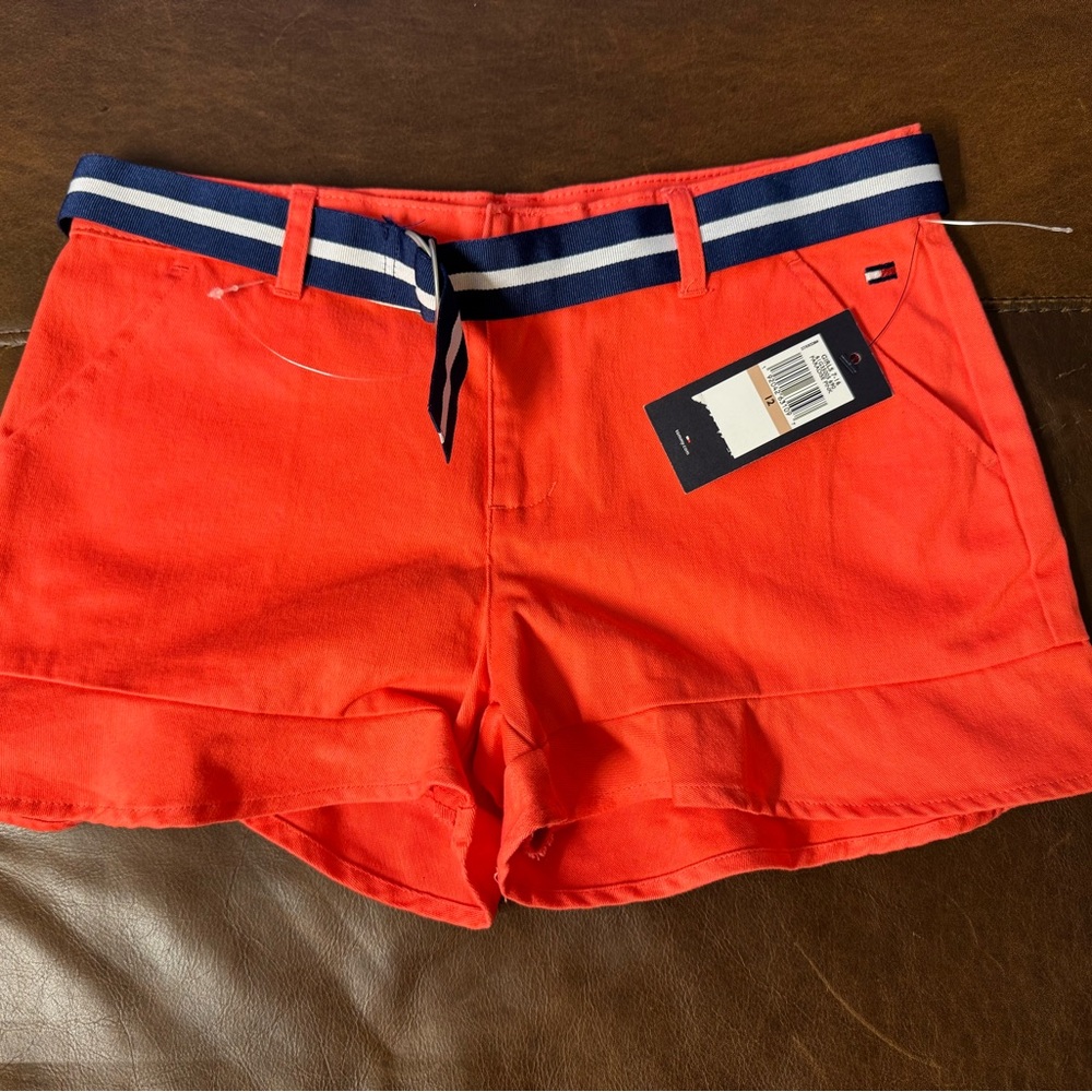 Tommy Hilfiger Kids Bright Red Shorts with Navy and White Belt